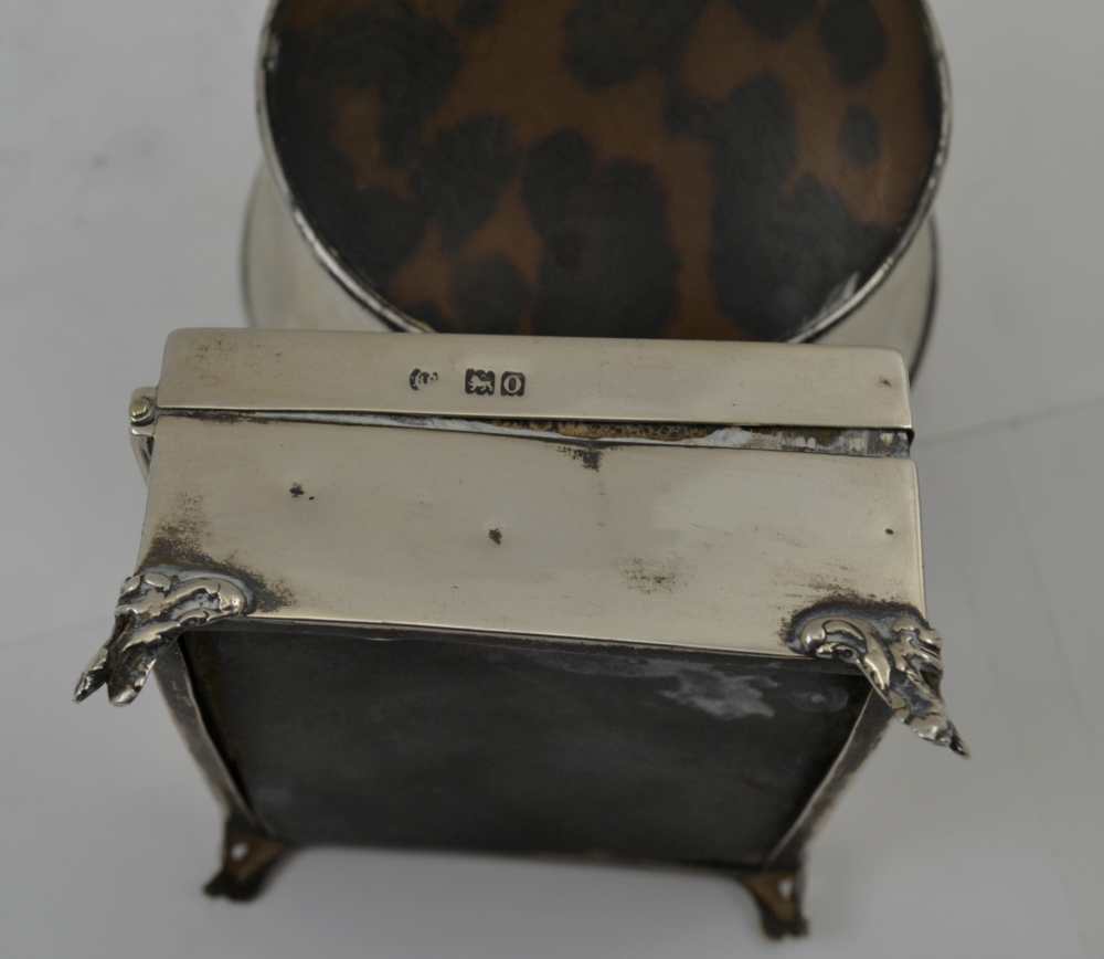 TWO EARLY 20TH CENTURY SILVER & TORTOISESHELL TABLE BOXES, the round one with plain removable lid, - Image 4 of 6