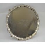 WILSON & SHARP A GEORGIAN DESIGN SILVER SALVER, beaded piecrust rim, raised on four ball and claw