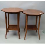 AN EDWARDIAN MAHOGANY OCTAGONAL TOP OCCASIONAL TABLE, raised on squared supports with undertier,