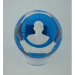 A BACCARAT FACET GLASS PAPERWEIGHT, blue base inset sulphide portrait of HRH Prince Philip, base 7.