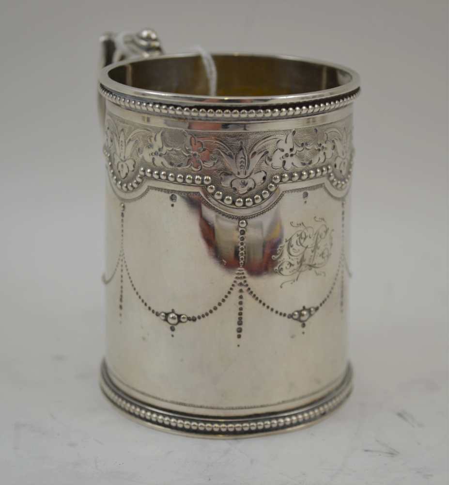WILLIAM EVANS A SILVER CHRISTENING MUG of tapering form, decoratively banded, beaded swags, - Image 3 of 4