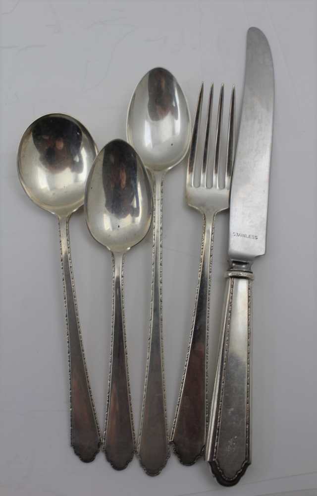 A CANTEEN OF STERLING FLATWARE, matching reeded edge, dog rose design, some marked 'Lunt' others ' - Image 2 of 2
