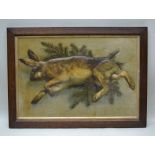 HANGING GAME' study of Hare. A French embossed chromolithographic print, 58cm x 39cm, in plain oak