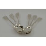 DAVID REID SIX VICTORIAN FIDDLE PATTERN SILVER TEASPOONS, Newcastle 1845, weight; 154g