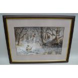 GEORGE WELLS QUATREMAIN 'Winter Woodland with Deer', watercolour painting signed, 29cm x 46cm, in