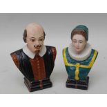 TWO 'W H GOSS' COLOURED PARIAN BUSTS, Ann Hathaway and William Shakespeare, he is 10.5cm high