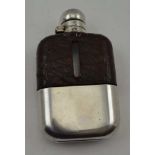 JAMES DIXON & SONS A SILVER PLATED & CROCODILE POCKET FLASK, having bayonet twist cap and