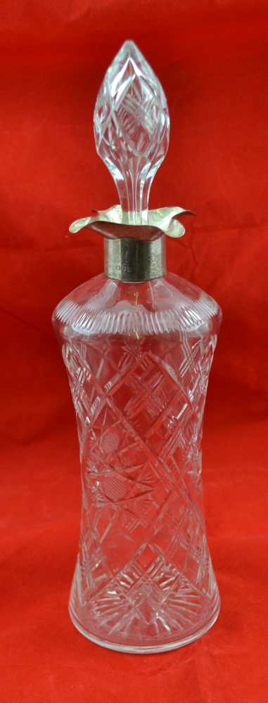 ELKINGTON & CO. A CUT GLASS DECANTER, with silver collar and four pouring lips, London 1906, - Image 3 of 3