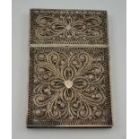 A 19TH CENTURY WHITE METAL FILIGREE CARD CASE, 9.5cm x 6cm, weight; 55g