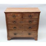 A LATE 19TH CENTURY MAHOGANY CHEST OF FIVE DRAWERS having plain rectangular top, over two inline and