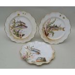 THREE HAND PAINTED DOULTON BURSLEM FISH PLATES, early 20th century, 23cm in diameter