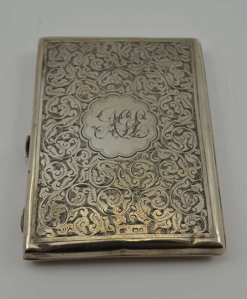 COLEN HEWER CHESHIRE A VICTORIAN ENGRAVED CARD CASE Birmingham 1892, 10cm x 7cm, weight; 92g (