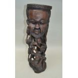 ONE PIECE EBONY CARVED UJAMMA "TREE OF LIFE", mid 20th century, 40cm high