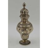 JAMES DEAKIN & SONS A GEORGIAN DESIGN SILVER SUGAR SIFTER, of baluster form, wrythen repousse