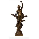 EMILE LOUIS PICAULT, FRENCH (1833-1915) A BRONZE FIGURE OF HEBE AND THE EAGLE, cast as Hebe riding