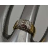 A 9CT GOLD RING inset diamonds in the Art Deco style, 4.4g, ring size; "N"