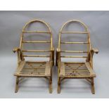 A PAIR OF "ANGRAVES" BAMBOO FRAMED GARDEN SEATS