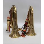 A PAIR OF BRASS BUGLES with crests and tassels