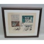 ALBANY WISEMAN A limited edition coloured lithograph 'Soho Shop fronts' London 1974 (one copy with