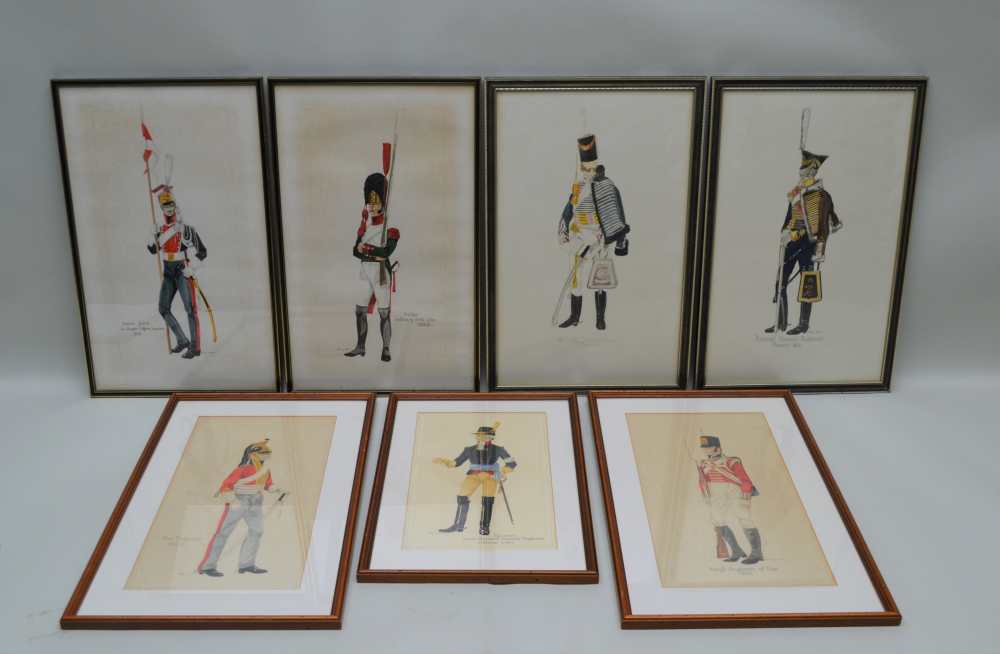 ANTHONY JOHN "European Military Uniform Studies", a collection of seven watercolour paintings of the