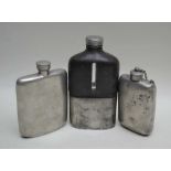 THREE HIP FLASKS; James Dixon & Son, Sheffield 46 5ozs, with screw cap, "Barnett's Famous 10 year