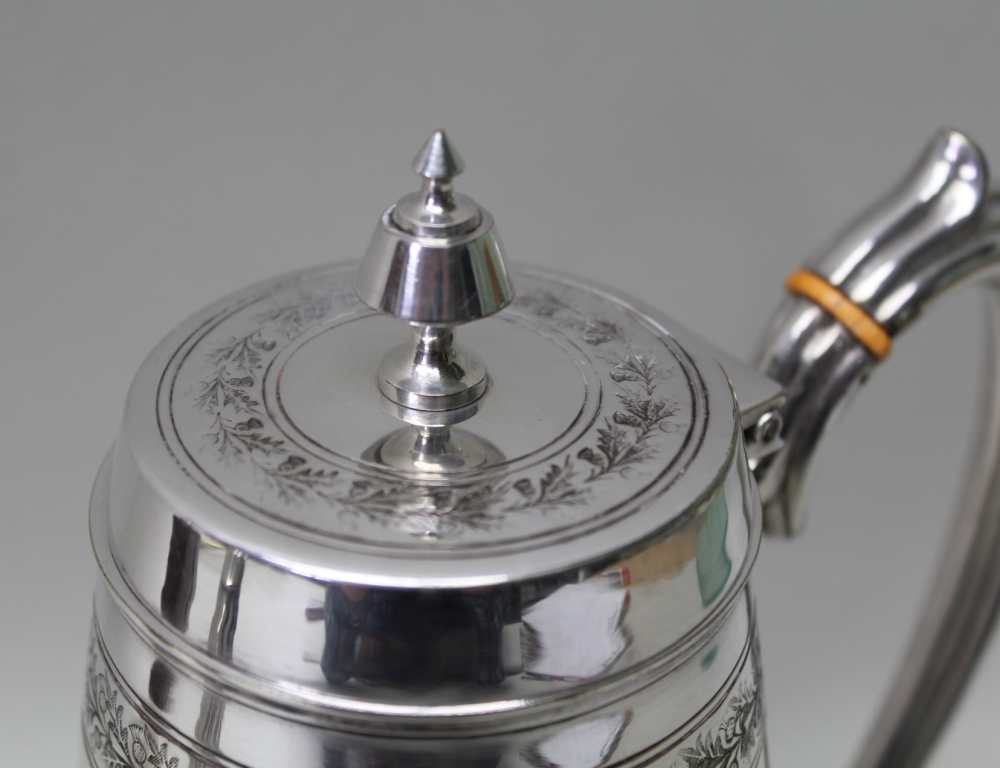 A VICTORIAN SILVER-PLATED COFFEE POT by Cook & Kelvey, c.1875, with engraved decoration - Image 2 of 3