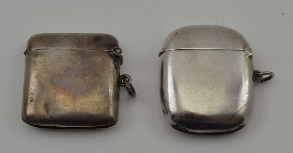 TWO PLAIN SILVER VESTAS, both monogrammed, one London 1896, the other Birmingham 1903, both with - Image 2 of 4