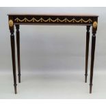 A MAHOGANY HALL TABLE, with gilt decoration and leather inset top, 78cm x 32cm