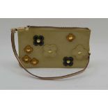 A LOUIS VUITTON SMALL CLUTCH BAG, pochette monogrammed patent cream vernis leather, applied coloured