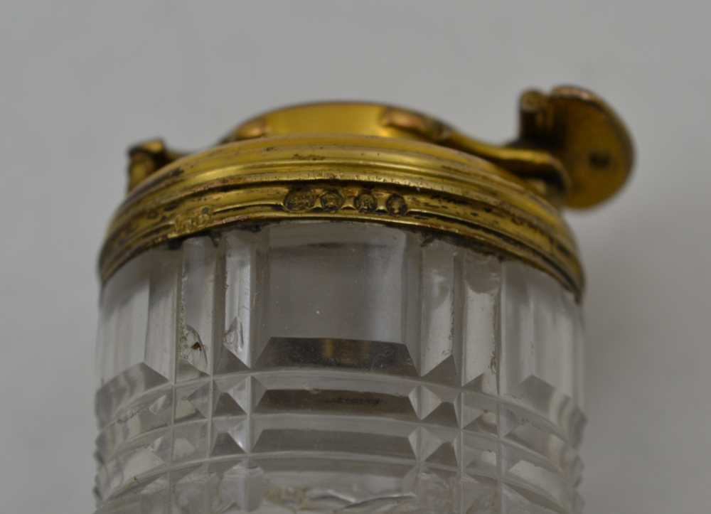 THOMAS DILLER THREE CUT GLASS APPOINTMENTS WITH SILVER GILT LIDS, a toilet water bottle, a rouge jar - Image 7 of 7