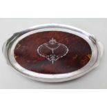 A SILVER & TORTOISESHELL DRESSING TABLE TRAY, Birmingham 1928, with inlaid decoration, 31cm x 21cm