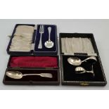 CHARLES WILLIAM FLETCHER A CASED CHILD'S SPOON AND FORK, Sheffield 1944, a baby spoon and pusher,
