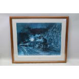 AFTER TERENCE CUNEO Train print, signed in pencil to the margin, 54cm x 70cm, framed mounted and