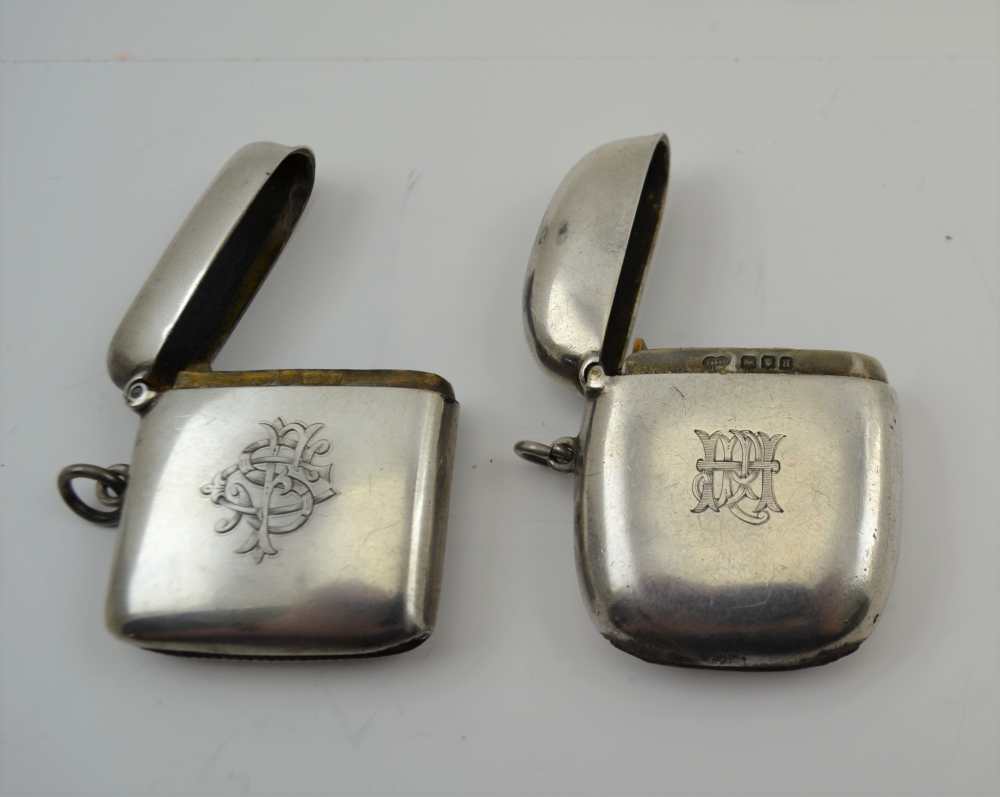 TWO PLAIN SILVER VESTAS, both monogrammed, one London 1896, the other Birmingham 1903, both with - Image 4 of 4
