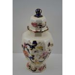 A MASONS IRONSTONE CERAMIC VASE & COVER of faceted baluster form, "Mandalay" pattern, 33cm high