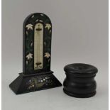A VICTORIAN PIETRA DURA DESK THERMOMETER, inlaid coloured stones of floral design, to include