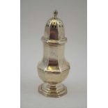 CHARLES WESTWOOD & SONS A GEORGIAN DESIGN SILVER CASTER, of octagonal baluster form, 11cm high,