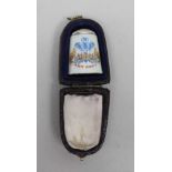 AN ENAMELLED SILVER THIMBLE, commemorating the wedding of Charles & Diana 1981, in case