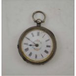 A LATE VICTORIAN SILVER CASED POCKET WATCH, white enamel dial with floral decoration and Roman