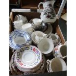 A BOX CONTAINING A SELECTION OF POTTERY & PORCELAIN TEAWARES