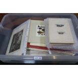 A CRATE CONTAINING NUMEROUS MOUNTED & UNMOUNTED COLOURED PRINTS some from 19th century