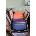 A BOX CONTAINING A SMALL SELECTION OF PRINTS, bound Meccano magazine together with a hard backed