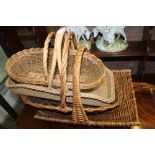 FOUR VARIOUS FIXED HANDLED WOVEN BASKETS