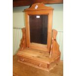 A PINE DRESSING TABLE TOP MIRROR with jewellery drawer