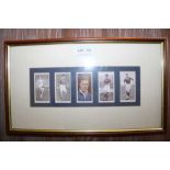 A GLAZED MOUNTED SET OF FIVE CIGARETTE CARDS appertaining to Birmingham City Football Club players