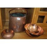 THREE PIECES OF DOMESTIC COPPERWARES various