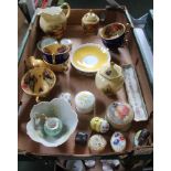 A BOX CONTAINING A SELECTION OF COLLECTOR'S DOMESTIC ITEMS to include fruit decorated Aynsley china,