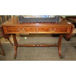 A REPRODUCTION YEWWOOD SOFA TABLE bearing the makers plaque 'Bevan Funnel Ltd, Reprodux'