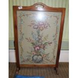 A 1ST QTR 20TH CENTURY MAHOGANY FRAMED & GLAZED FLORAL TAPESTRY WOOLWORK, mounted as a fire screen