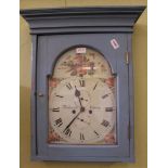 A SHABBY CHIC COUNTRY KITCHEN WALL CLOCK, housed in a painted cupboard